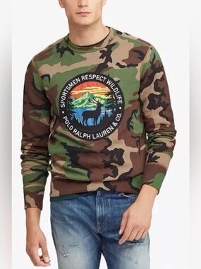 Polo Ralph Lauren Wildlife Sportsmen Cookie Patch Camo Crewneck Sweatshirt, S